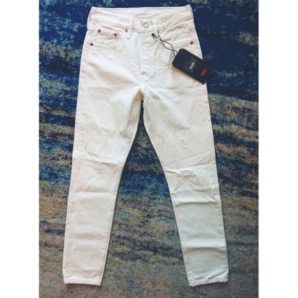 Levi's Premium 501 S White Distressed Jeans in Don't Mind if I do White - Picture 14 of 16